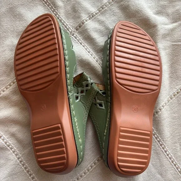 Sage Green Embroidered Comfort Slide Sandals - Size 39 (US 8-8.5) - Picture 2 of 3
